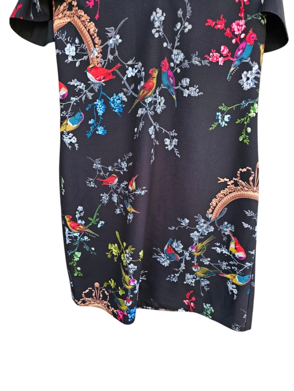 Ted Baker Black Bird & Floral Cold-Shoulder Mini Dress Size 3 (8 US) - Picture 5 of 13